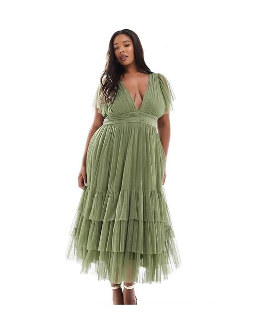 Lace & Beads Plus Green Bridesmaid Madison Midi Dress