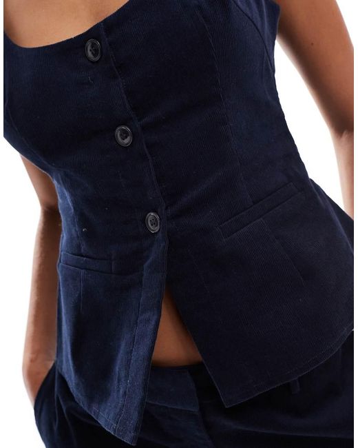 Motel Blue Ganita Micro Cord Button Through Waistcoat Top