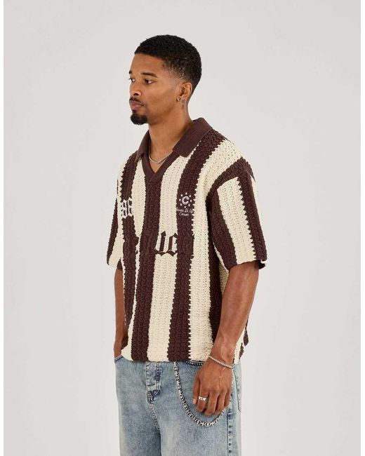 CERNUCCI Brown Knitted Striped Football Top for men