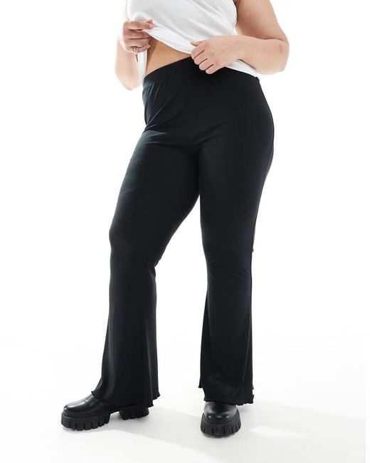 ASOS Blue Asos Design Curve Ribbed Flare Pants With Lettuce Hem