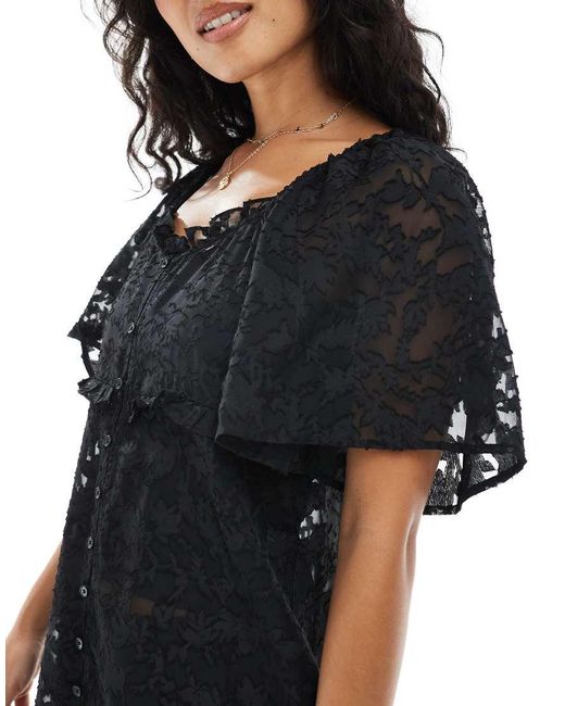 Object Black Sheer Burnout Floral Boho Layering Dress