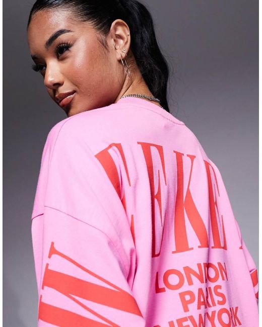 ASOS Pink Weekend Collective Icon Oversized T-shirt With Stacked Back Logo