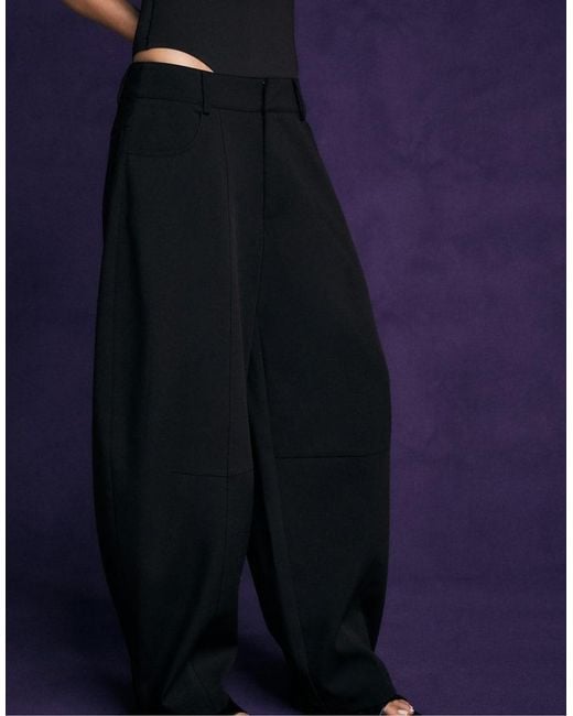 Stradivarius Blue Tailored Barrel Trousers