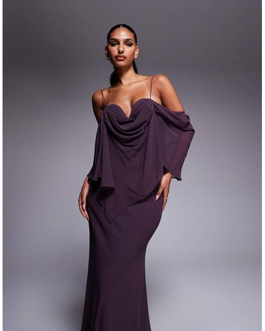 ASOS Purple Chiffon Double Layer Bias Maxi Dress With Drape Bust Cup Detail
