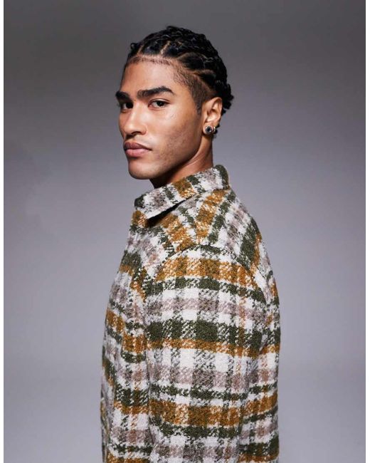 ASOS Gray Boucle Checked Overshirt for men