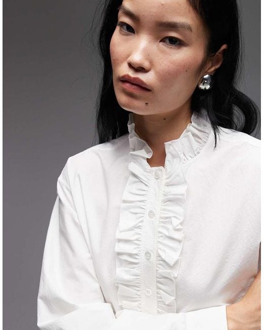 ARKET Gray Pure Cotton Frill Detail Long Sleeve Blouse