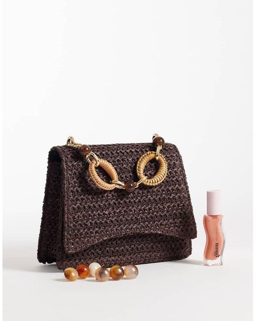 ASOS Black Straw Crossbody Bag With Resin Top Handle And Detachable Cross Body Strap