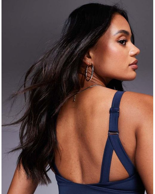 4505 Blue Icon Active Medium Support Sports Bra With Removable Padding And Adjustable Straps