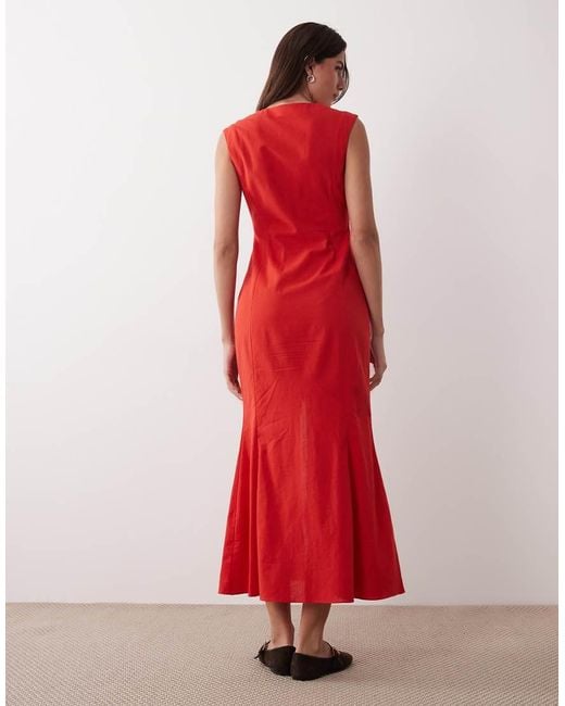 ASOS Red Square Neck Button Down Midi Sundress