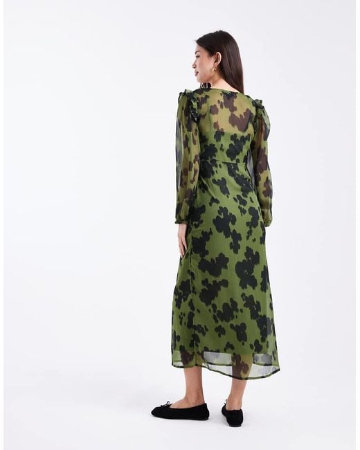 Wednesday's Girl Green Bold Bloom V-neck Midaxi Dress