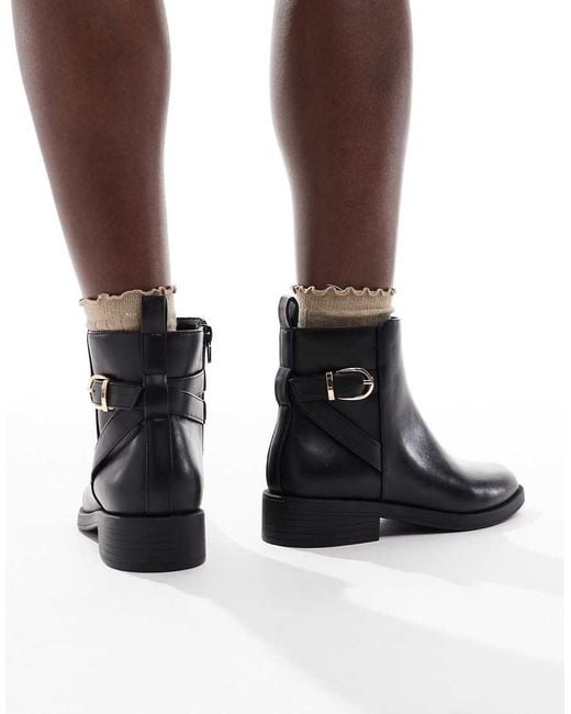 New Look Black Buckle Flat Ankle Boot