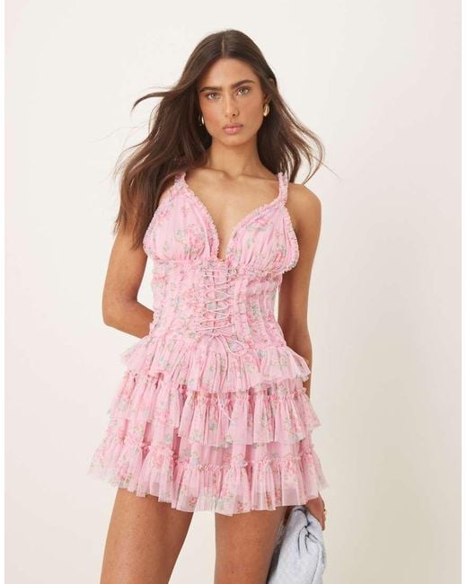 Amy Jane London Pink Iris Tulle Frill Corset Mini Dress
