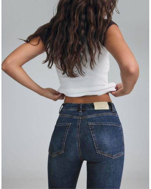 Stradivarius Blue Petite D74 Flared Jeans With Slit