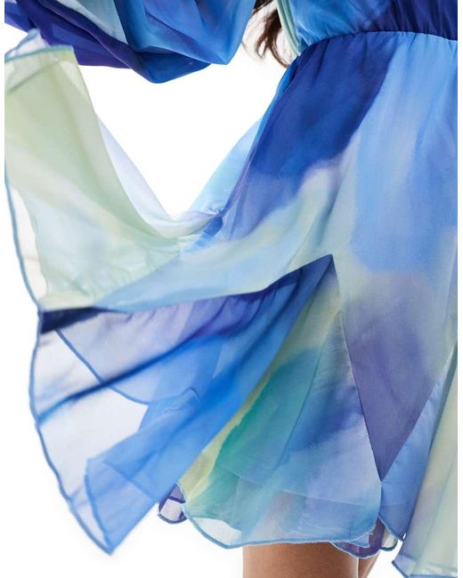 In The Style Blue X Perrie Sian Satin V Neck Floaty Mini Dress