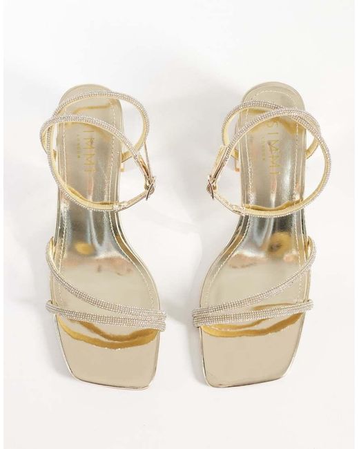SIMMI Metallic Simmi London Juliette Mirror Diamante Low Block Heeled Sandals