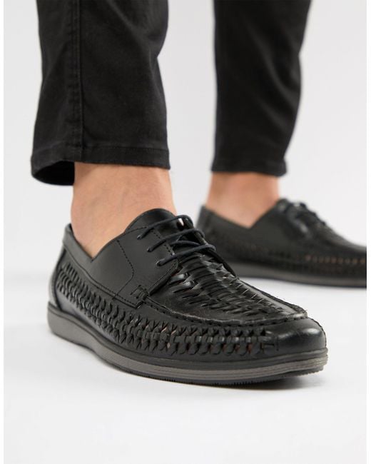 Red Tape Black Woven Lace Up Shoes for men