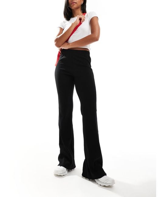 ONLY Black High Waist Ribbed Flare Trousers