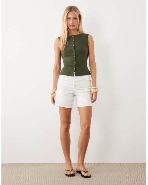 ASOS Green Button Through Boat Neck Tank
