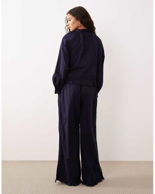 Nobody's Child Blue Lace Trim Pyjama Top And Trousers Set