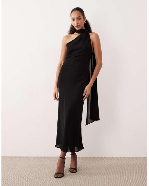Mango Natural One Shoulder Maxi Dress With Drape Detail