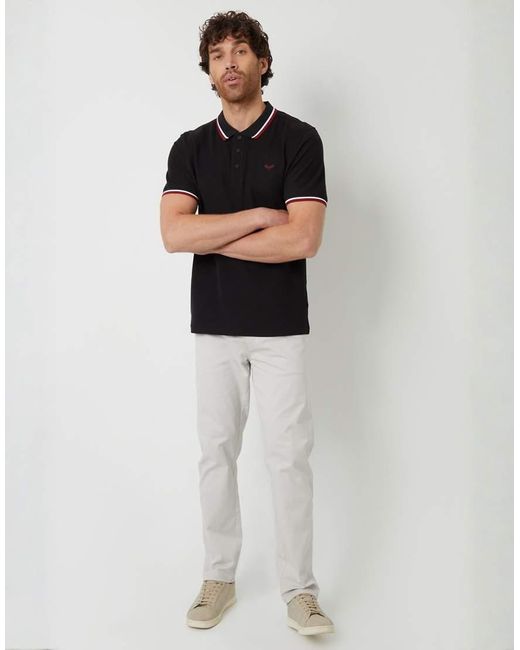 Threadbare Black Herringbone Tipping Cotton Pique Polo Shirt for men
