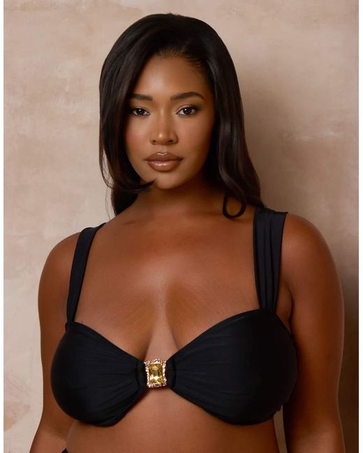 Moda Minx Curve Brown X Alessa Tyrrell-charles Bralette Bikini Top With Hardware Detail