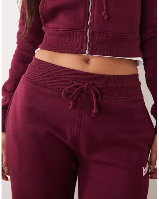 Kaiia Red Logo Ribbed Waistband Star Pocket Detail Wide Leg jogger Co-ord
