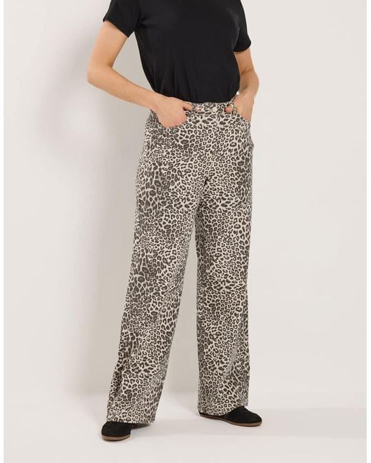 Long Tall Sally Natural Leopard Print Wide Leg Jeans
