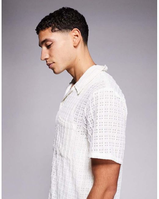 South Beach White Textured Camp Collar Beach Shirt for men