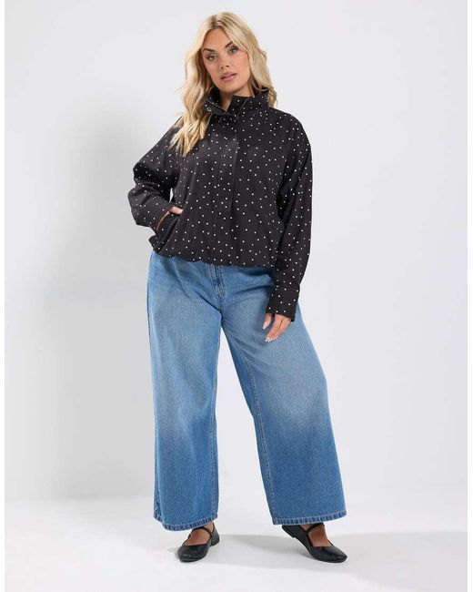 Yours Clothing Blue Polka Dot Funnel Neck Bomber Jacket