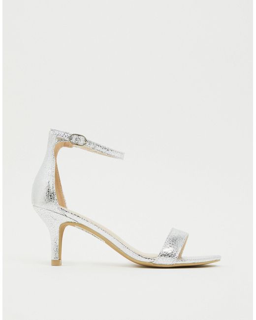 Glamorous Barely There Kitten Heeled Sandals in Silver (Metallic) - Lyst