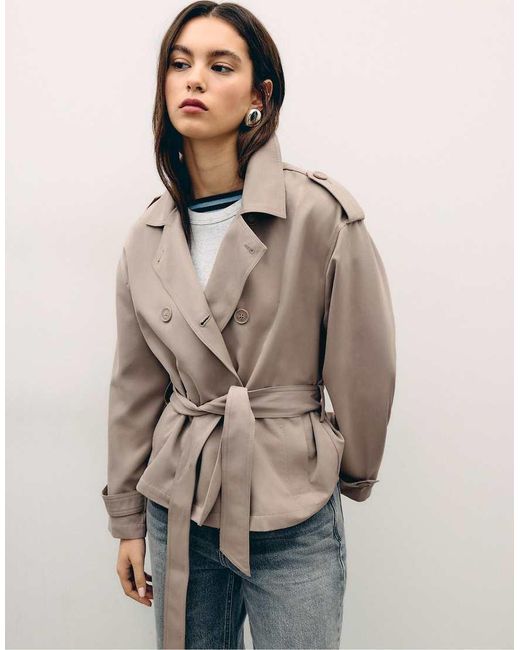 Stradivarius Natural Short Trench Coat With Belt