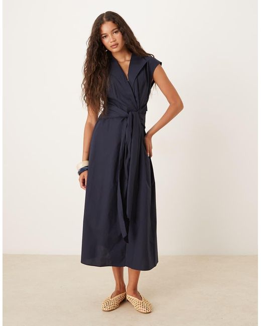 Vestito A Maniche Corte Con Allacciatura di Mango in Blue