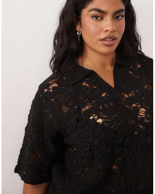 ASOS Black Asos Design Curve Crochet Polo