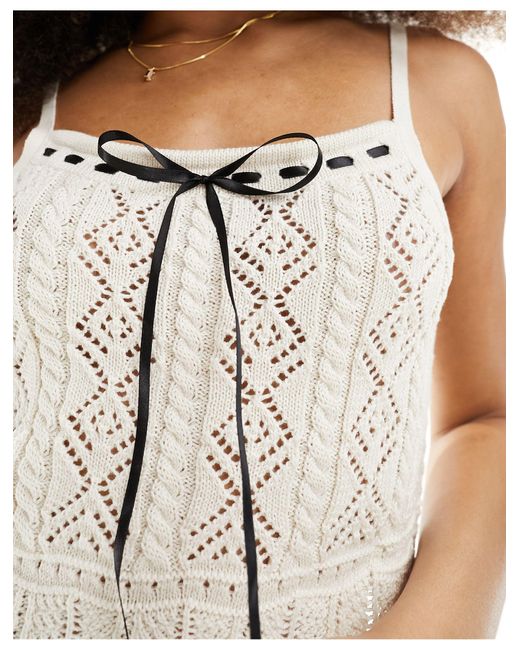 Miss Selfridge White Crochet Contrast Bow Detail Cami