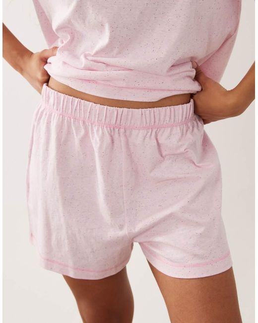 ASOS Pink Oversized Tee And Shorts Pajama Set With Contrast Overlock Stitch