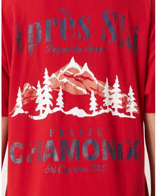 Pijama De Pantalones De Pernera Ancha Y Camiseta Extragrande Con Estampado "Après Ski" De Asos Design Tall ASOS de color Red