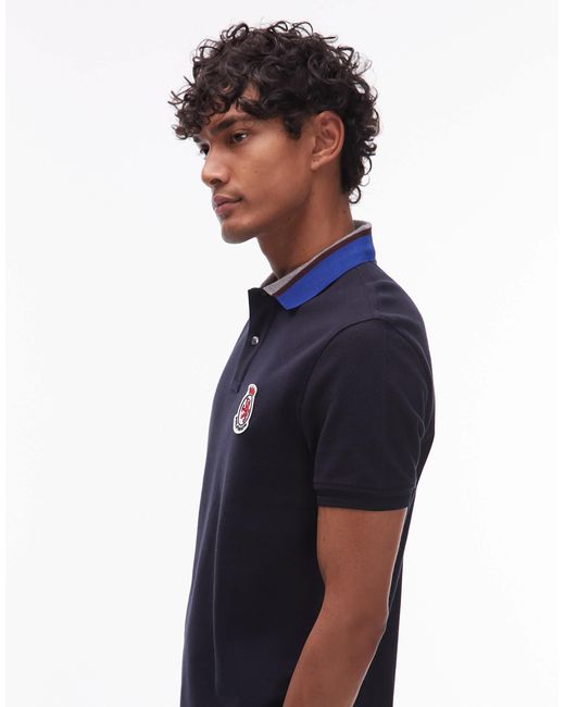 Tommy Hilfiger Blue Herringbone Collar Regular Polo Shirt for men