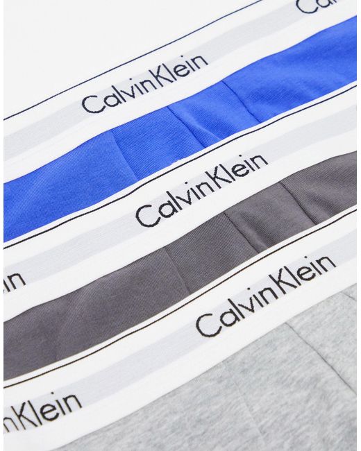 Calvin Klein Blue Cotton Stretch Low Rise Trunks 3 Pack for men