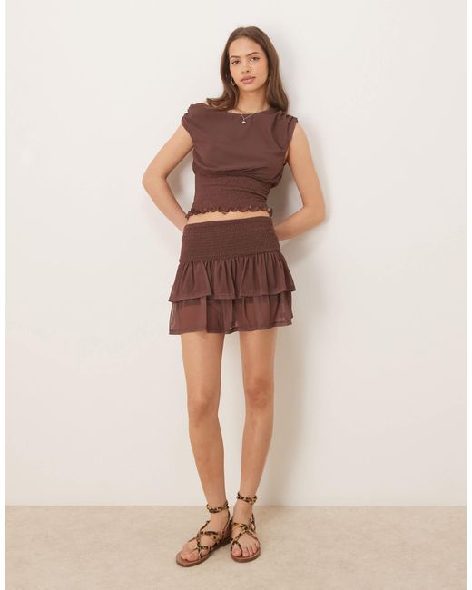 ASOS Natural Shirred Waist Mini Skirt
