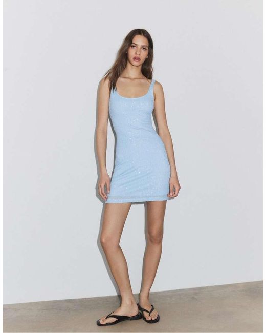 Stradivarius Blue Sequin Mini Dress