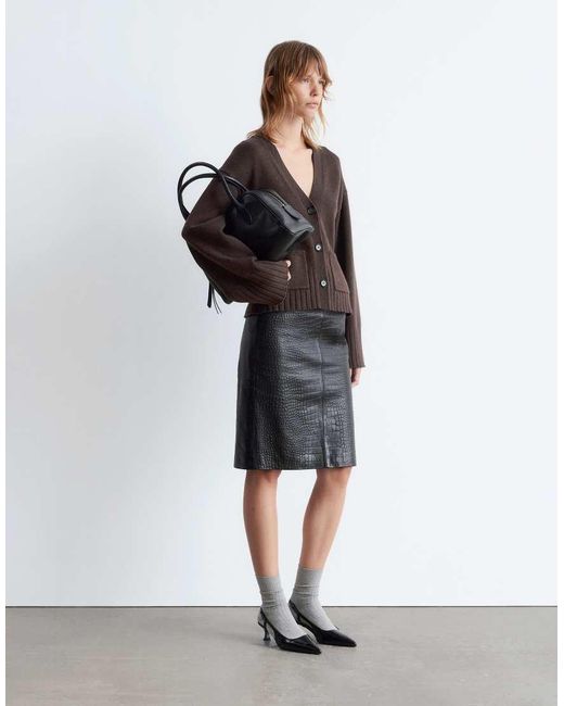 & Other Stories Brown Wool Blend Cardigan With Cinched Waist And Volume Sleeves