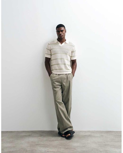 ASOS Gray Relaxed Short Sleeve Knitted Textured Stripe Polo for men