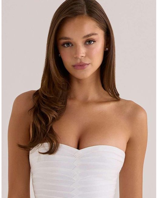 House Of Cb White The Sweetheart True Strapless V Waist Bandage Mini Dress