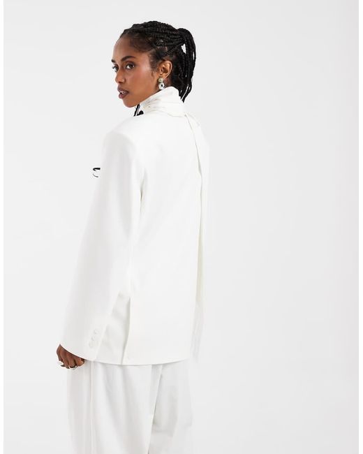 ASOS White Fringed Scarf Oversized Blazer