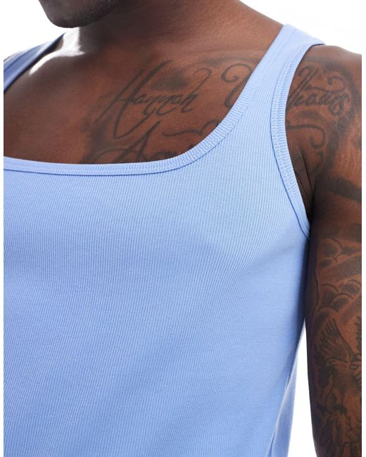 ASOS Blue Muscle Rib Vest With Square Neck for men