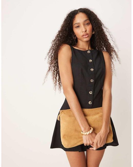 ASOS Black Slash Neck Button Down Waistcoat Mini Sundress