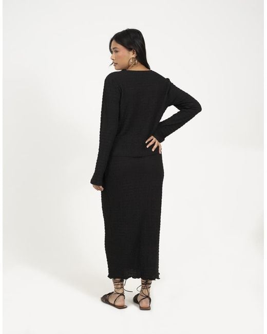 Brave Soul Black Textured Jersey Lettuce Hem Midi Skirt