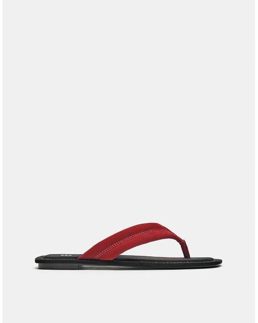 Pull&Bear Red Flat Leather Sandals