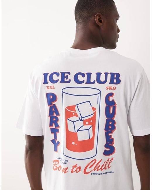 Only & Sons White Relaxed Fit T-shirt With Drink Back Print for men